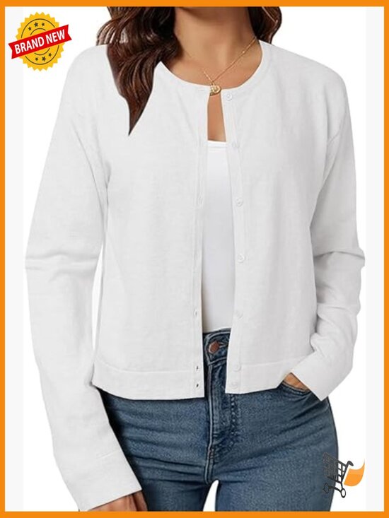 Sweaters - Cropped Cardigan Sweater Lightweight Bolero Shrug Button Down Long Sleeve Top